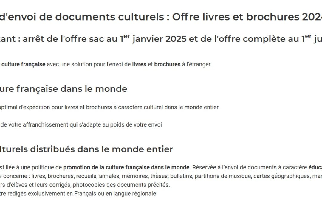 Fin du service Livres et Brochures « au service du rayonnement de la culture française »